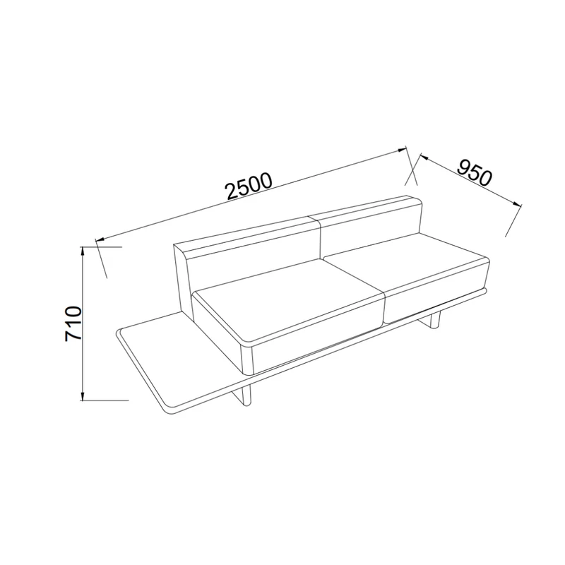 Banc à coussins Daro - 250 cm - couleur noyer foncé - assise en tissu tissé spotted sandstone