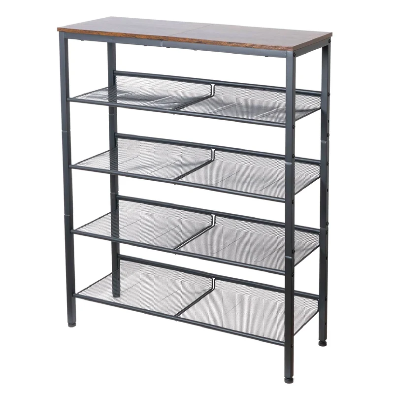 Tatkraft Otto - Étagère à Сhaussures, 5 Niveaux, avec 4 étagères réglables, Étagère Étroite, 75 x 28 x 93 cm, Étagère en Métal, Brun vintage Noir