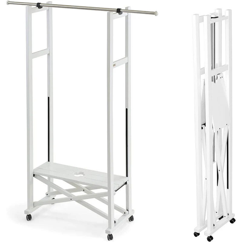 ARIT ELIOS - Portant Vetement Bois, de Hêtre, Penderie, sur Roulettes, Made in Italy, Portant a Vêtement Pliable, Tringle Extensible, Couleur Blanc