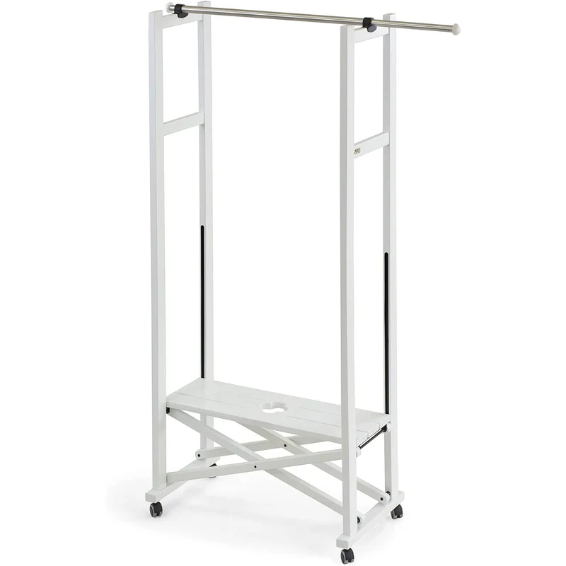 ARIT ELIOS - Portant Vetement Bois, de Hêtre, Penderie, sur Roulettes, Made in Italy, Portant a Vêtement Pliable, Tringle Extensible, Couleur Blanc