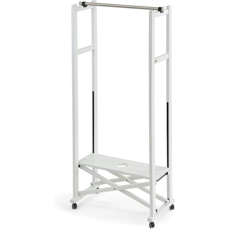 ARIT ELIOS - Portant Vetement Bois, de Hêtre, Penderie, sur Roulettes, Made in Italy, Portant a Vêtement Pliable, Tringle Extensible, Couleur Blanc