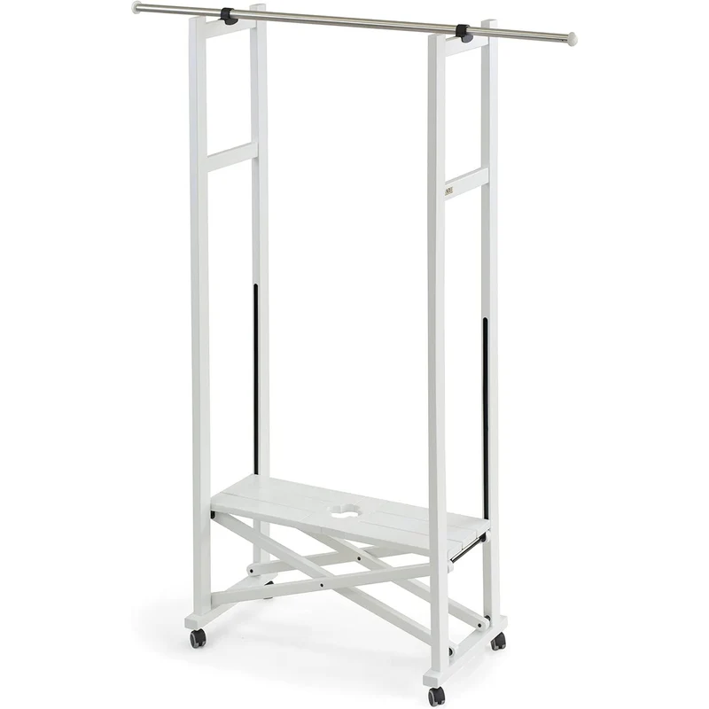 ARIT ELIOS - Portant Vetement Bois, de Hêtre, Penderie, sur Roulettes, Made in Italy, Portant a Vêtement Pliable, Tringle Extensible, Couleur Blanc