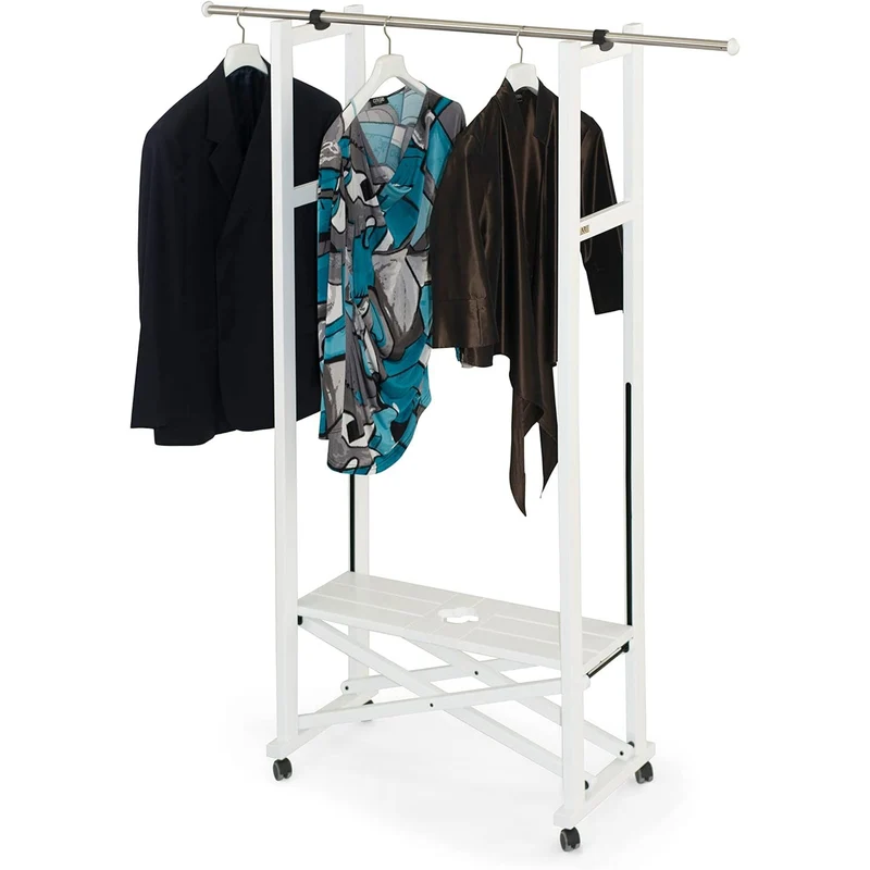 ARIT ELIOS - Portant Vetement Bois, de Hêtre, Penderie, sur Roulettes, Made in Italy, Portant a Vêtement Pliable, Tringle Extensible, Couleur Blanc