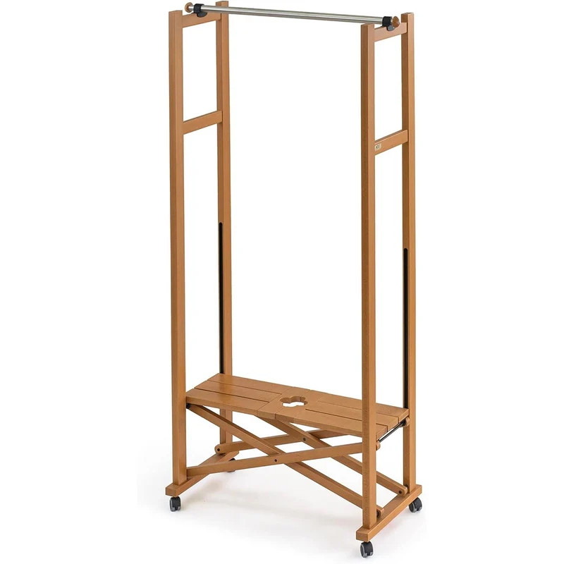 ARIT ELIOS - Portant Vetement Bois, de Hêtre, Penderie, sur Roulettes, Made in Italy, Portant a Vêtement Pliable, Tringle Extensible, Couleur Cerisier