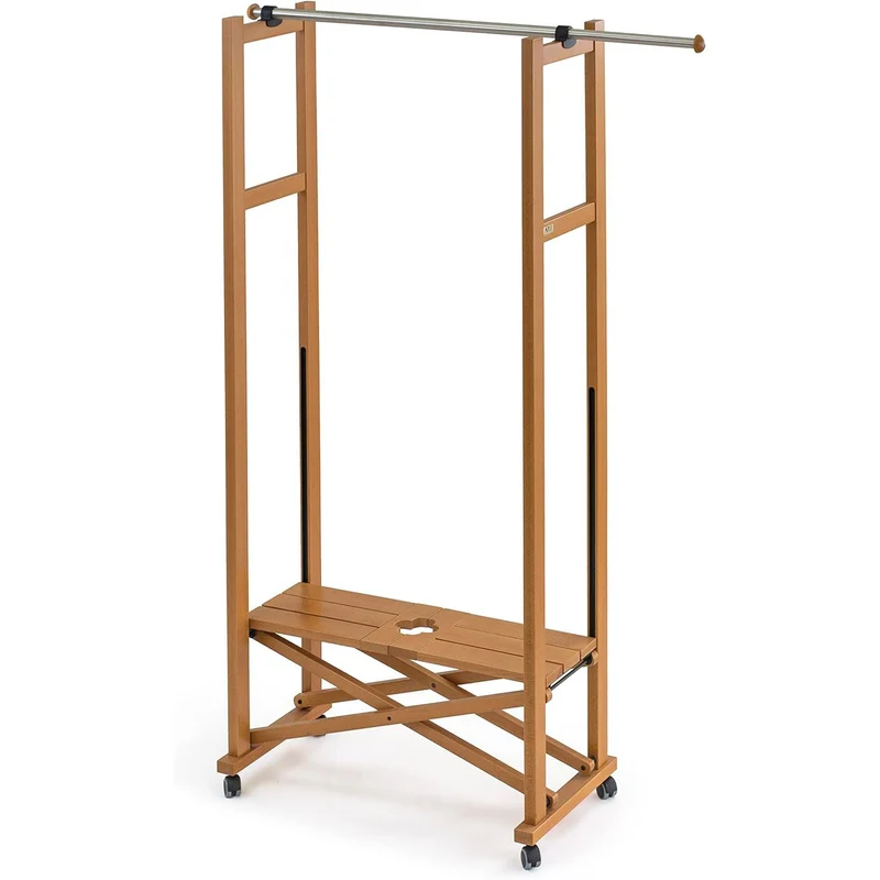ARIT ELIOS - Portant Vetement Bois, de Hêtre, Penderie, sur Roulettes, Made in Italy, Portant a Vêtement Pliable, Tringle Extensible, Couleur Cerisier