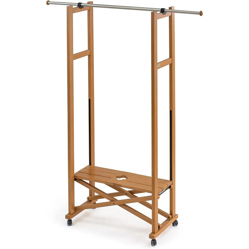 ARIT ELIOS - Portant Vetement Bois, de Hêtre, Penderie, sur Roulettes, Made in Italy, Portant a Vêtement Pliable, Tringle Extensible, Couleur Cerisier