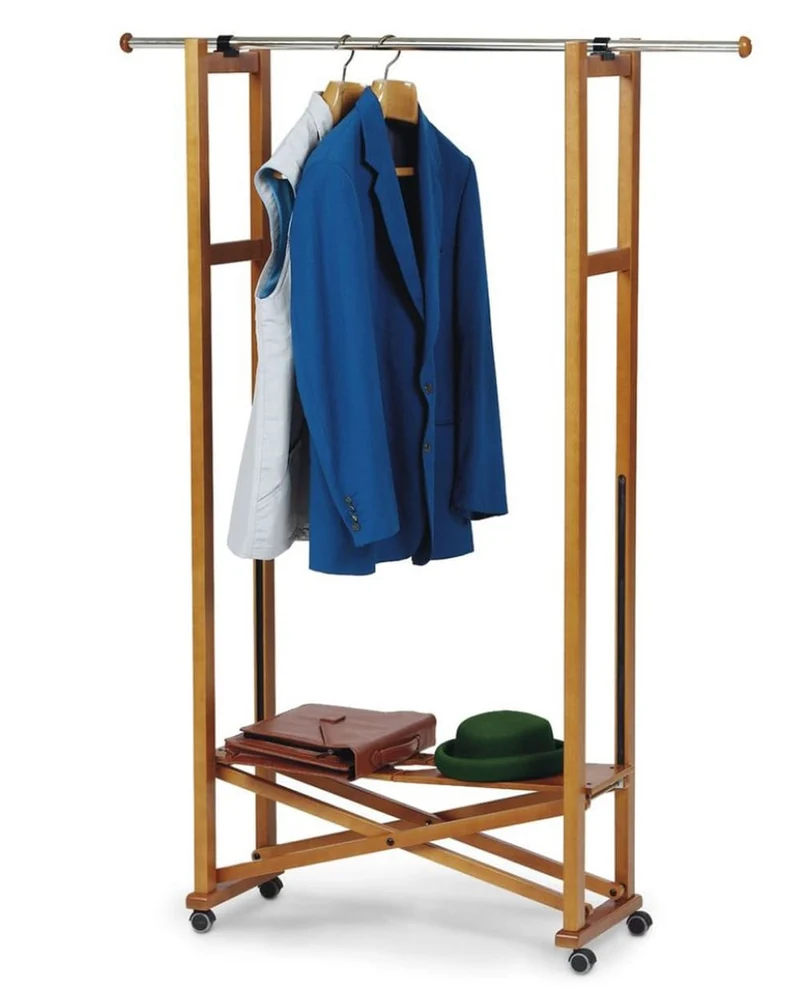 ARIT ELIOS - Portant Vetement Bois, de Hêtre, Penderie, sur Roulettes, Made in Italy, Portant a Vêtement Pliable, Tringle Extensible, Couleur Cerisier