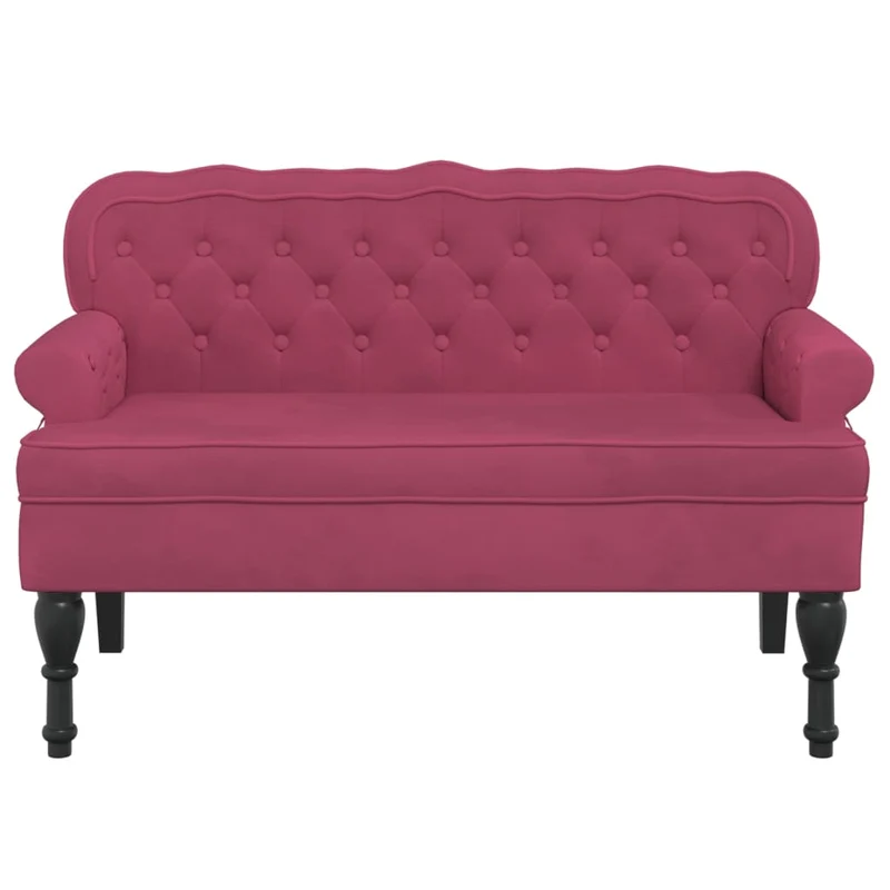 Banquette banc avec dossier capitonné et accoudoirs 119,5 x 64,5 x 75 cm en velours rouge bordeaux DEC024641