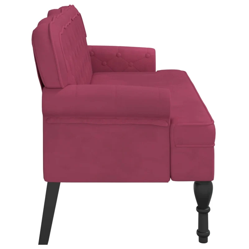 Banquette banc avec dossier capitonné et accoudoirs 119,5 x 64,5 x 75 cm en velours rouge bordeaux DEC024641