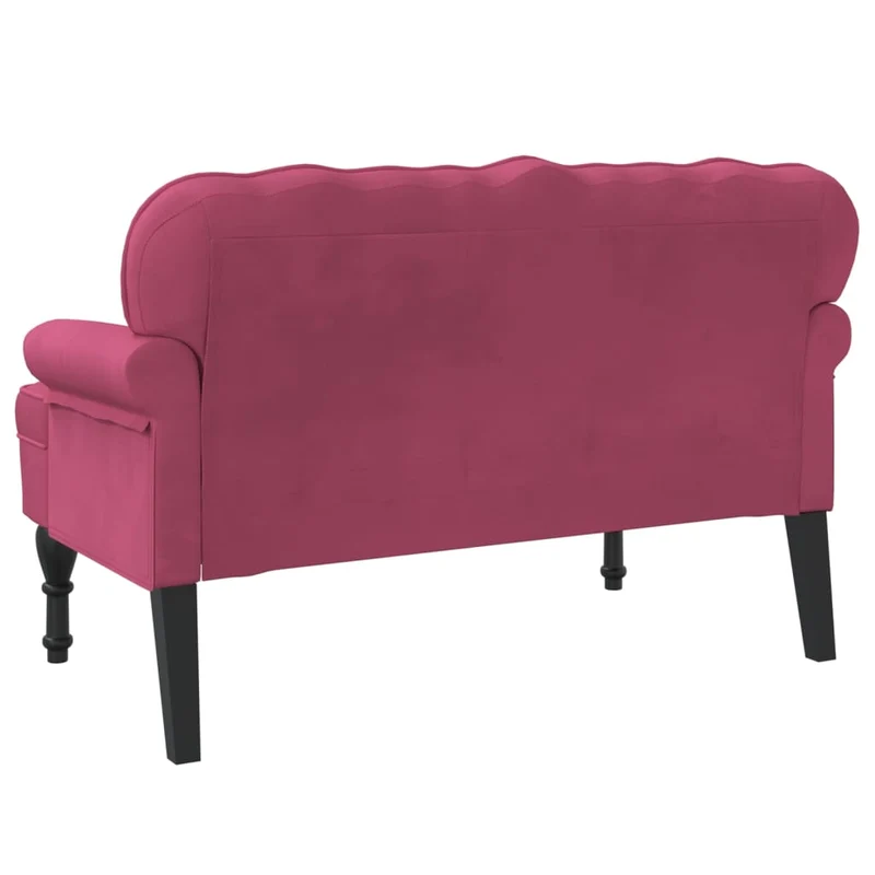 Banquette banc avec dossier capitonné et accoudoirs 119,5 x 64,5 x 75 cm en velours rouge bordeaux DEC024641