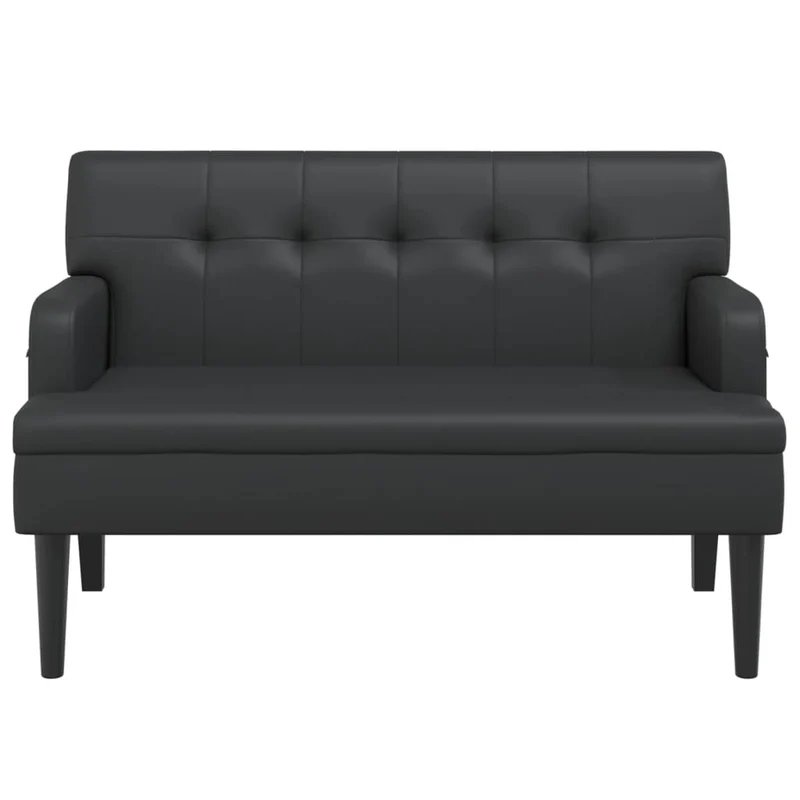Banquette banc canapé avec dossier capitonné 112 x 65,5 x 75 cm en PVC noir pieds en bois DEC024655