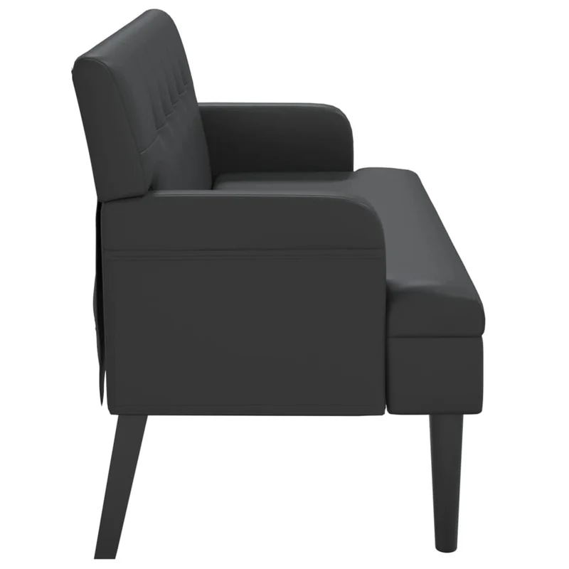 Banquette banc canapé avec dossier capitonné 112 x 65,5 x 75 cm en PVC noir pieds en bois DEC024655