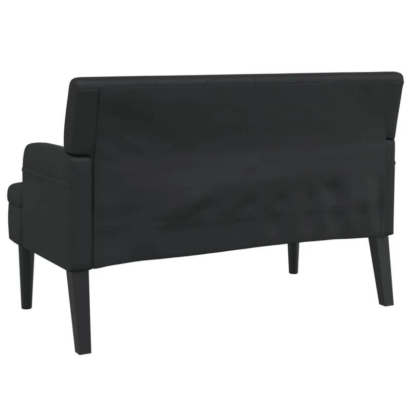 Banquette banc canapé avec dossier capitonné 112 x 65,5 x 75 cm en PVC noir pieds en bois DEC024655