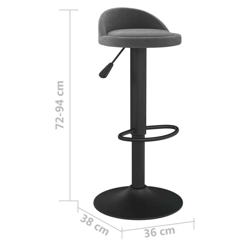 Lot de 2 tabourets de bar chaises hautes en velours gris foncé et acier noir DEC029723