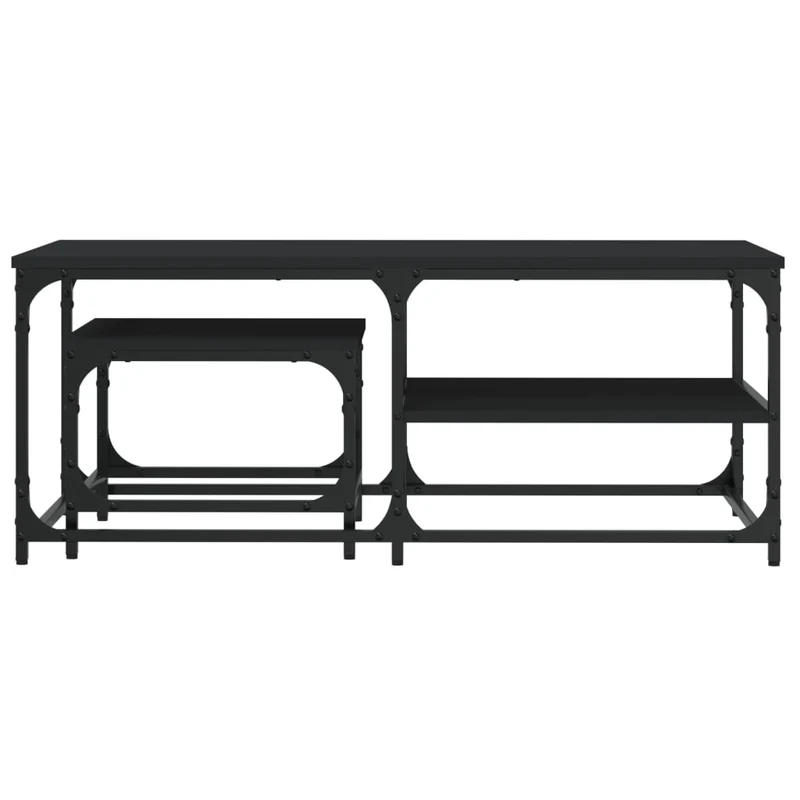 Lot de 2 tables basses gigognes en bois d'ingénierie noir et métal DEC040519