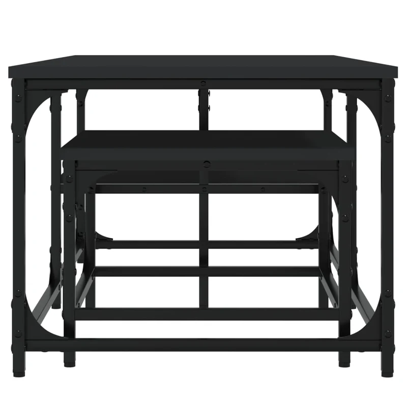 Lot de 2 tables basses gigognes en bois d'ingénierie noir et métal DEC040519