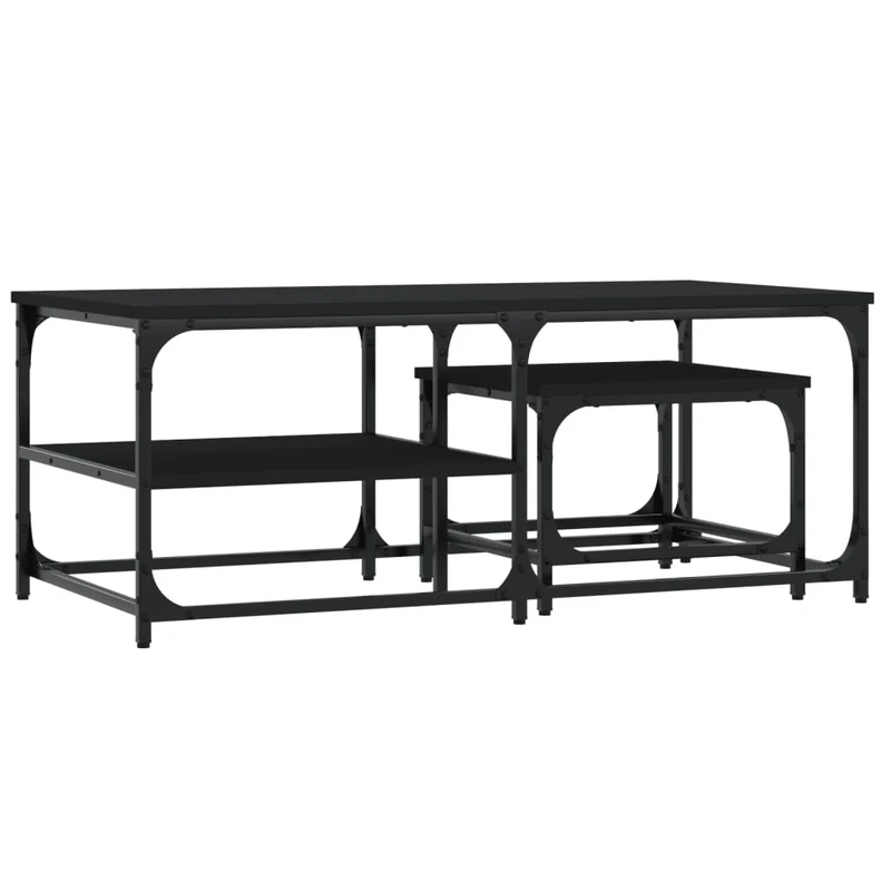 Lot de 2 tables basses gigognes en bois d'ingénierie noir et métal DEC040519