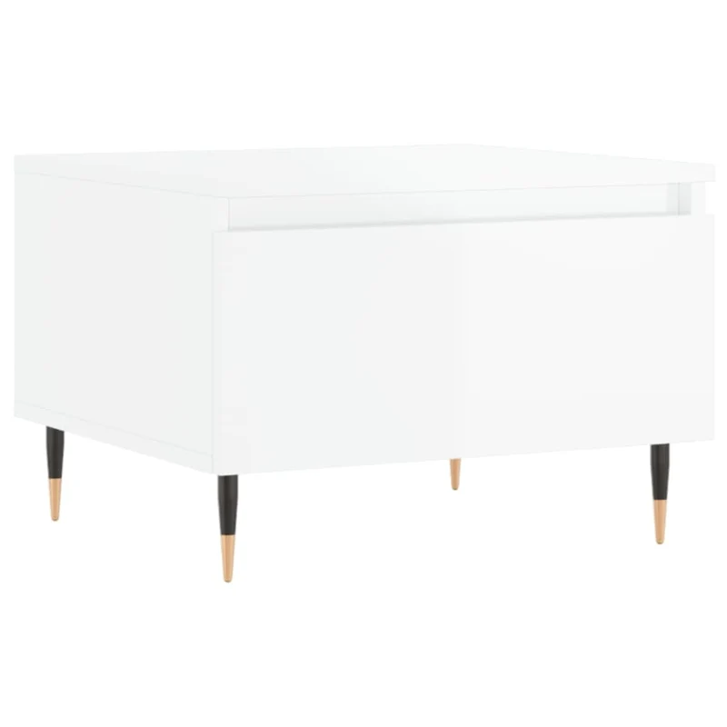 Lot de 2 tables basses d'appoint chevet avec tiroir 50 x 46 x 35cm bois d'ingénierie blanc brillant et métal DEC040322