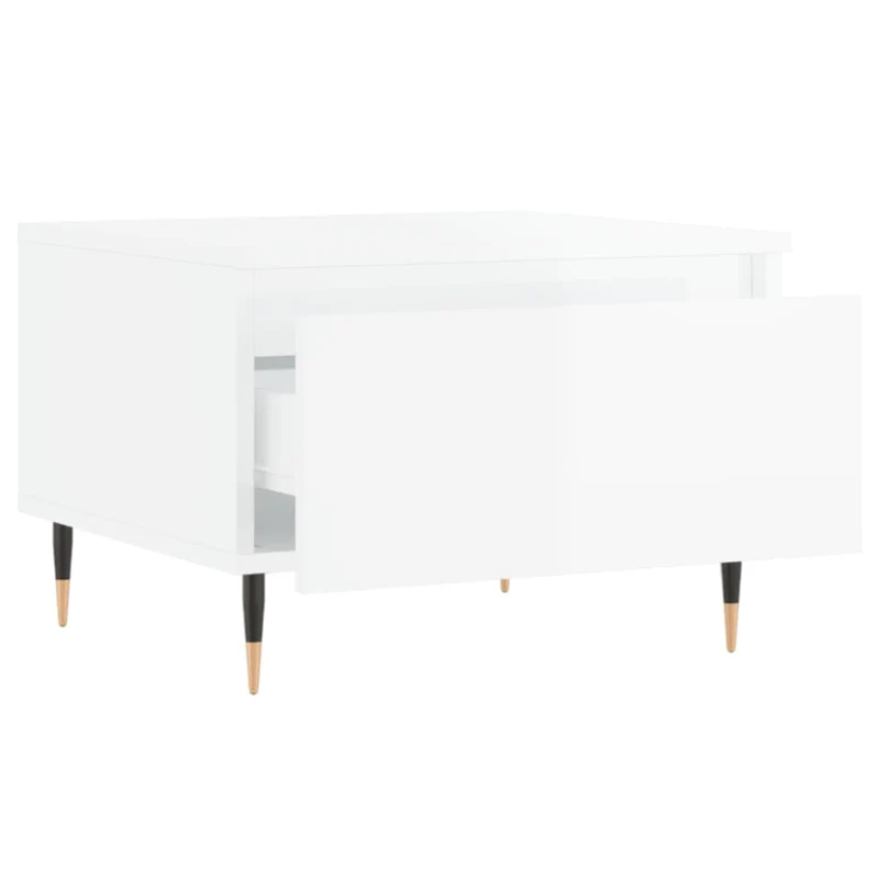 Lot de 2 tables basses d'appoint chevet avec tiroir 50 x 46 x 35cm bois d'ingénierie blanc brillant et métal DEC040322