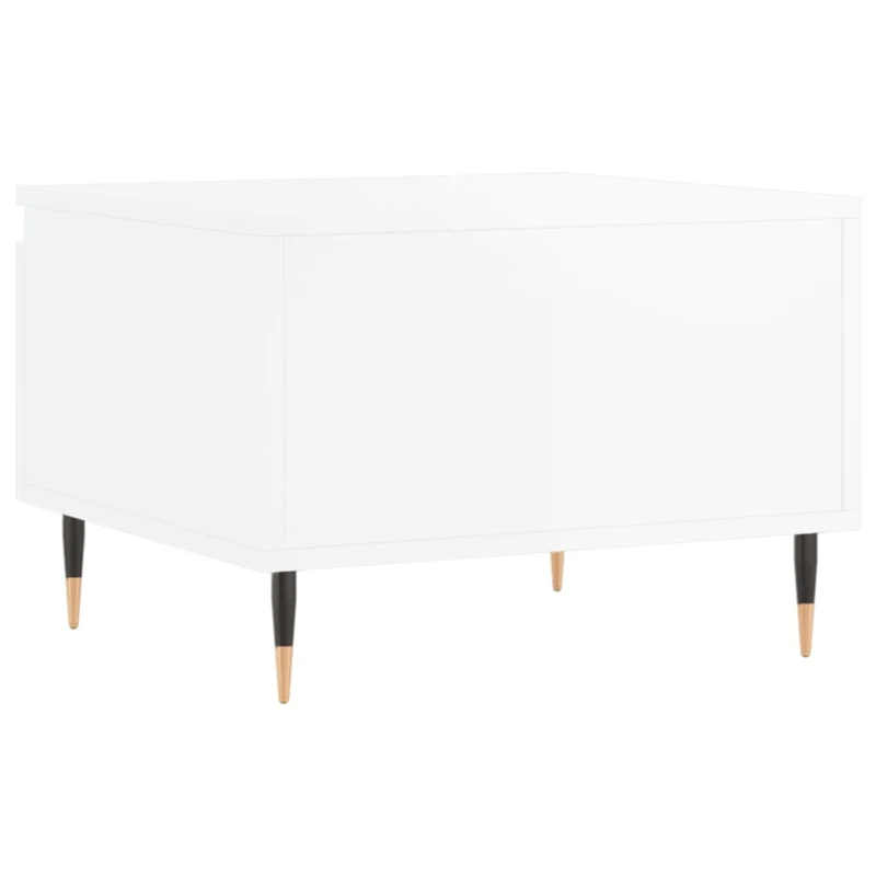 Lot de 2 tables basses d'appoint chevet avec tiroir 50 x 46 x 35cm bois d'ingénierie blanc brillant et métal DEC040322