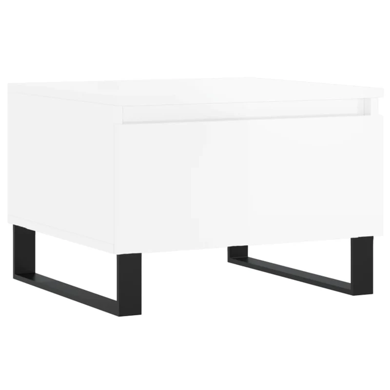 Lot de 2 tables basses d'appoint avec tiroir 50 x 46 x 35cm bois d'ingénierie blanc brillant et métal DEC040321