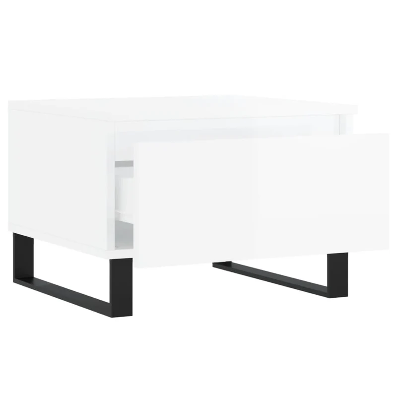 Lot de 2 tables basses d'appoint avec tiroir 50 x 46 x 35cm bois d'ingénierie blanc brillant et métal DEC040321