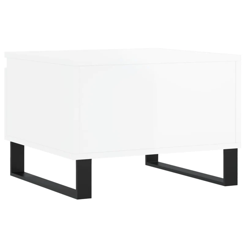 Lot de 2 tables basses d'appoint avec tiroir 50 x 46 x 35cm bois d'ingénierie blanc brillant et métal DEC040321