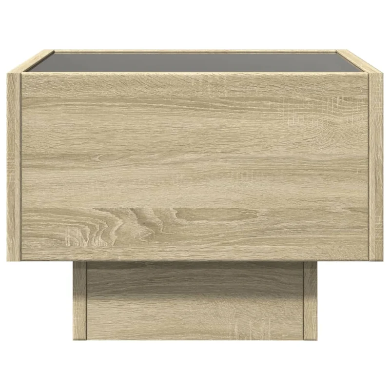 Table d'appoint avec lumière LED 40 x 40 x 30 cm bois ingénierie couleur chêne et verre DEC040282