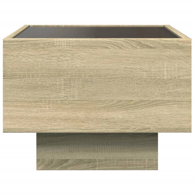 Table d'appoint avec lumière LED 40 x 40 x 30 cm bois ingénierie couleur chêne et verre DEC040282
