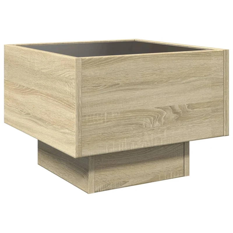 Table d'appoint avec lumière LED 40 x 40 x 30 cm bois ingénierie couleur chêne et verre DEC040282