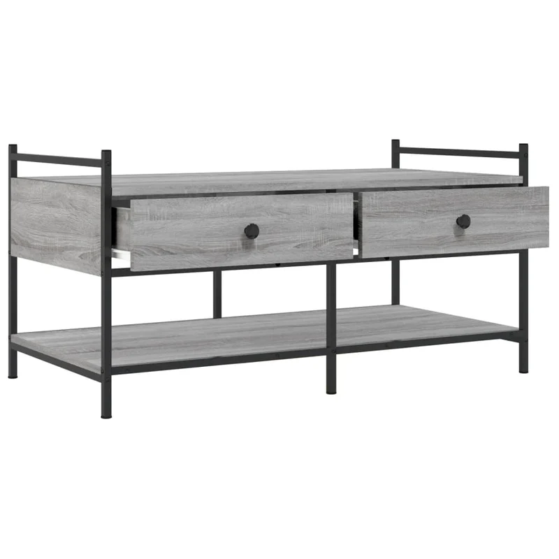 Table basse avec tiroirs et étagères 99 x 50 x 50 cm bois d'ingénierie gris et métal DEC040171