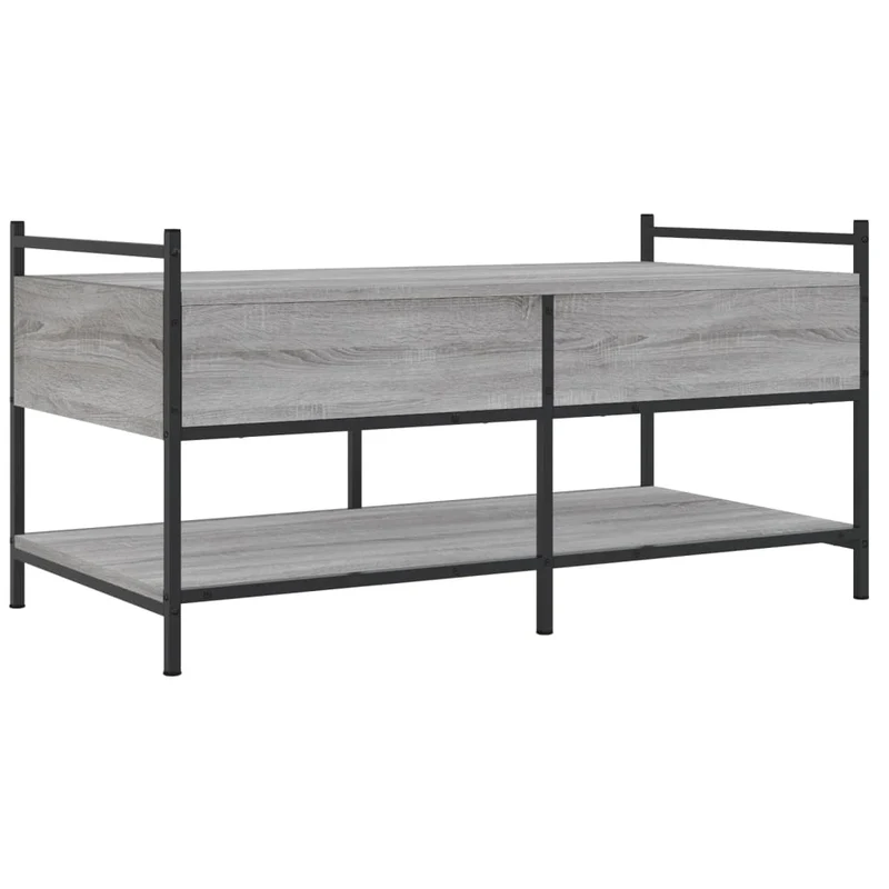Table basse avec tiroirs et étagères 99 x 50 x 50 cm bois d'ingénierie gris et métal DEC040171