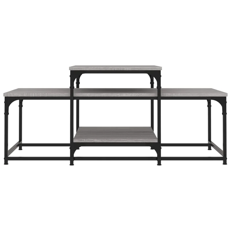 Table basse avec étagères design industriel 102 x 60 x 45 cm bois d'ingénierie gris et métal DEC040000