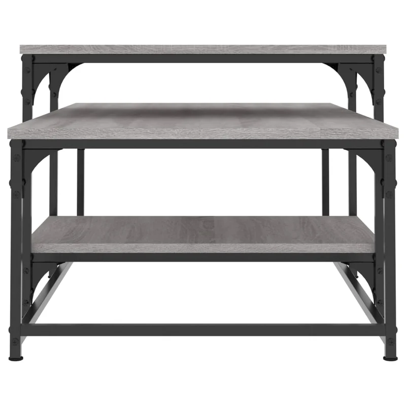 Table basse avec étagères design industriel 102 x 60 x 45 cm bois d'ingénierie gris et métal DEC040000