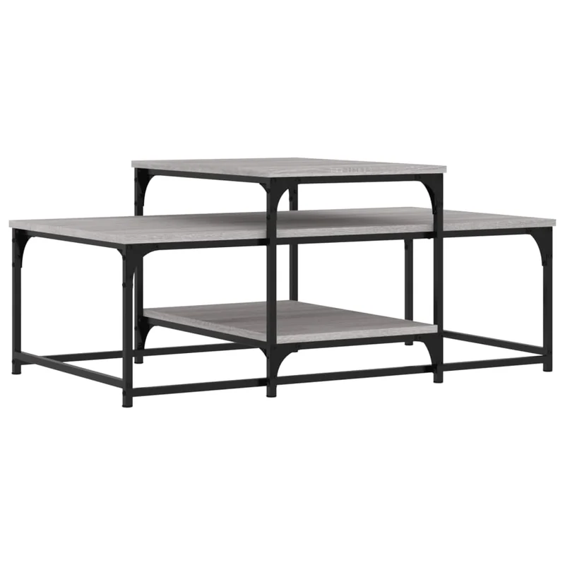 Table basse avec étagères design industriel 102 x 60 x 45 cm bois d'ingénierie gris et métal DEC040000