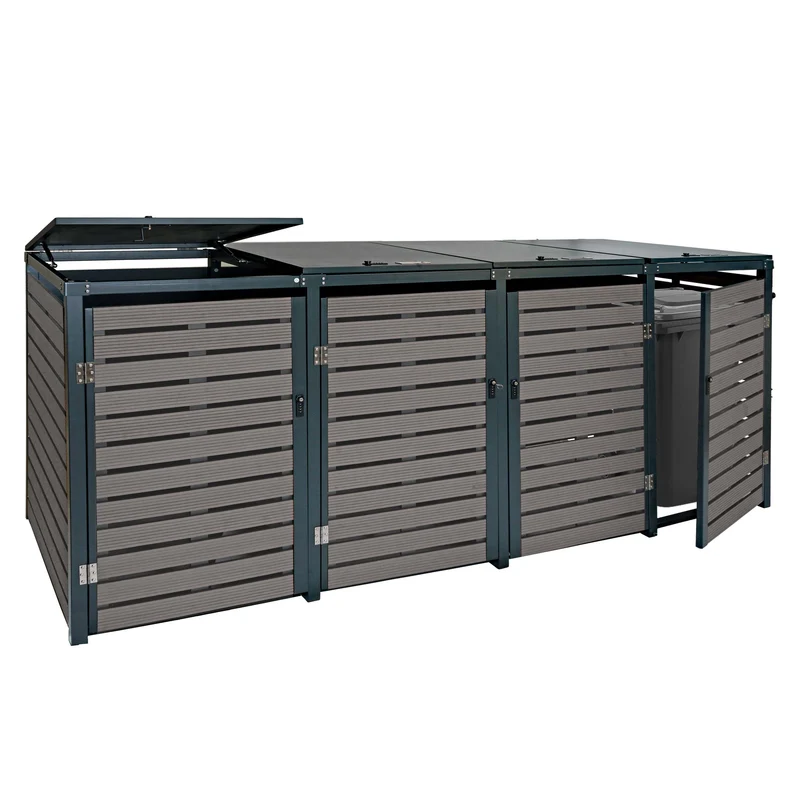 Abris poubelles 4 compartiments vérouillables 119 x 264 x 84 cm WPC et acier galvanisé anthracite 04_0007563