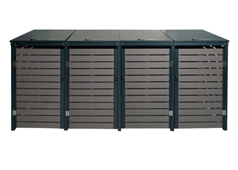 Abris poubelles 4 compartiments vérouillables 119 x 264 x 84 cm WPC et acier galvanisé anthracite 04_0007563