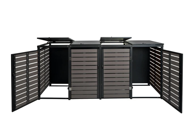 Abris poubelles 4 compartiments vérouillables 119 x 264 x 84 cm WPC et acier galvanisé anthracite 04_0007563
