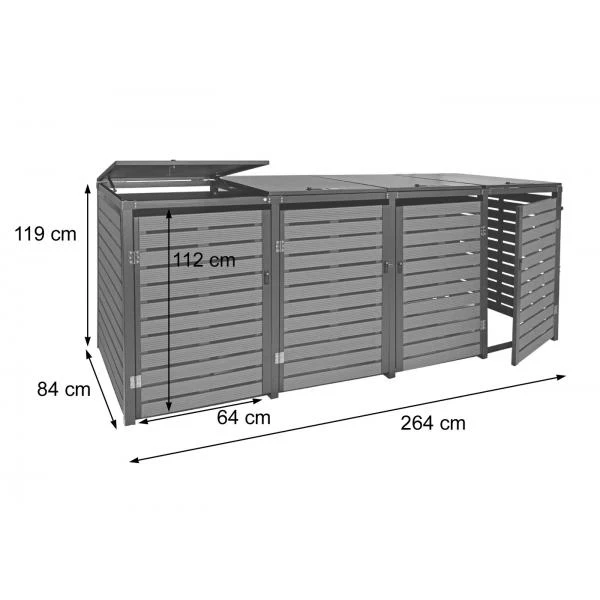 Abris poubelles 4 compartiments vérouillables 119 x 264 x 84 cm WPC et acier galvanisé anthracite 04_0007563