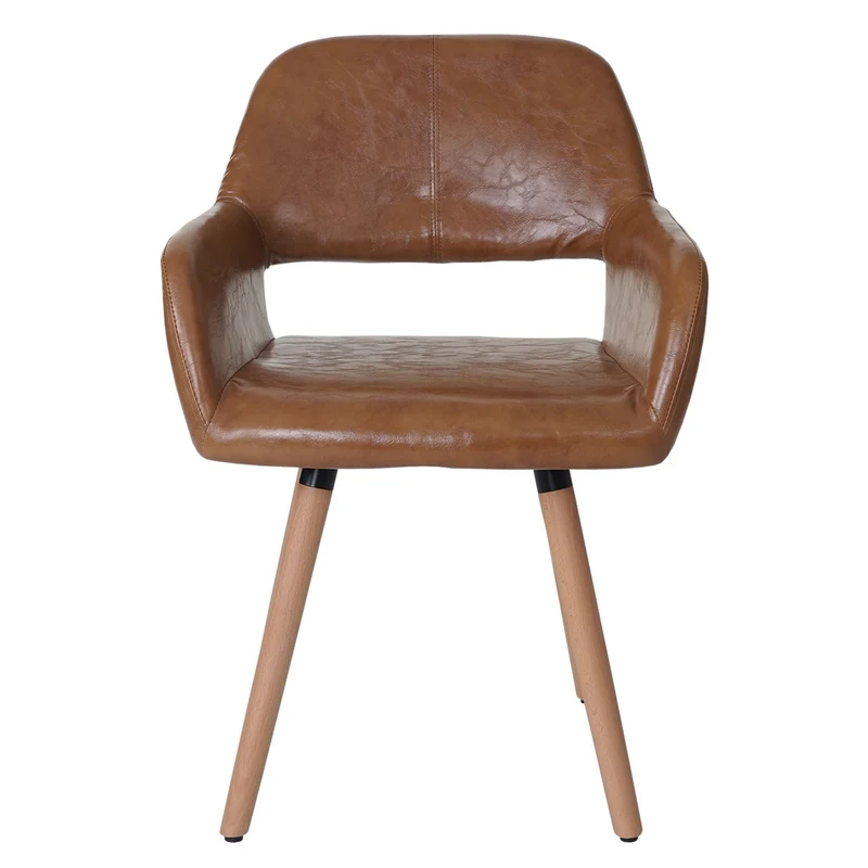 Chaise de salle à manger bureau visiteur design rétro en synthétique marron pied en bois clair 04_0002138