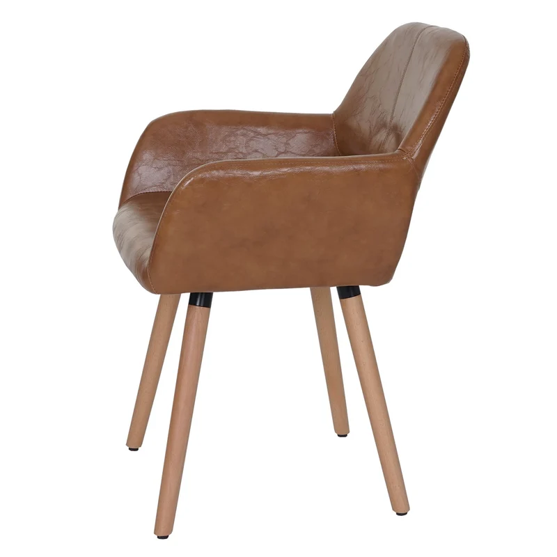Chaise de salle à manger bureau visiteur design rétro en synthétique marron pied en bois clair 04_0002138