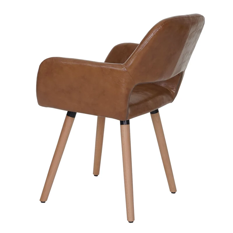 Chaise de salle à manger bureau visiteur design rétro en synthétique marron pied en bois clair 04_0002138