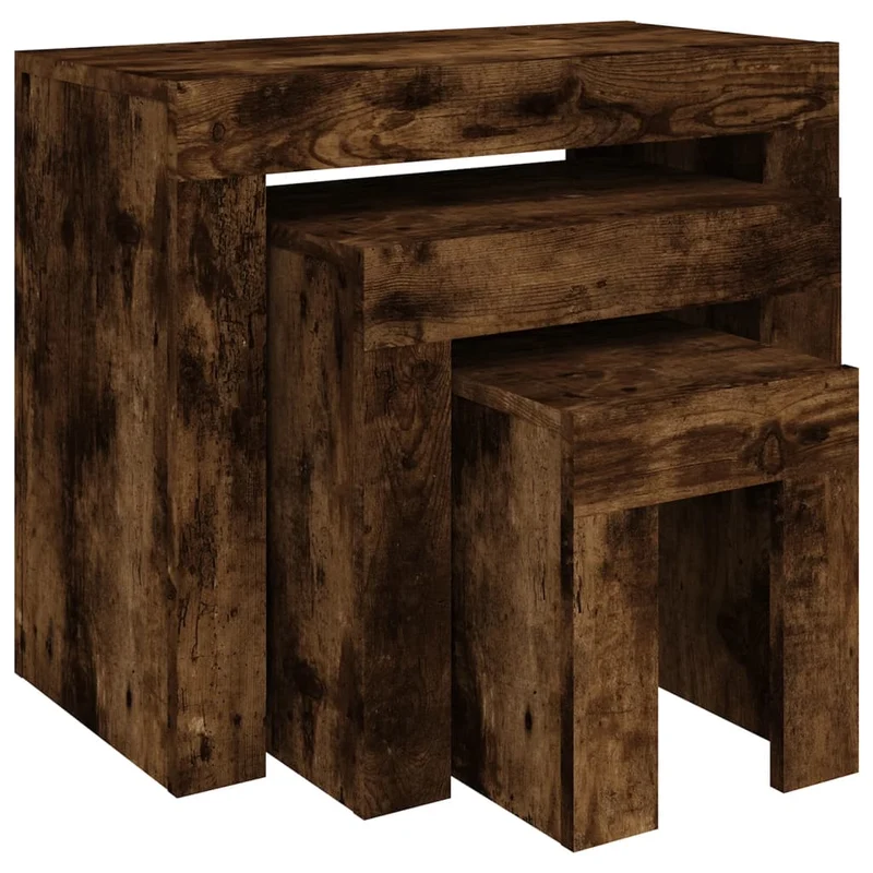 Lot de 3 tables d'appoint gigognes en bois d'ingénierie marron DEC040539