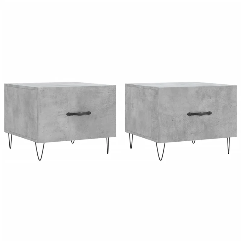 Lot de 2 tables d'appoint chevet avec tiroir 50 x 50 x 40 cm bois d'ingénierie gris et fer DEC040404