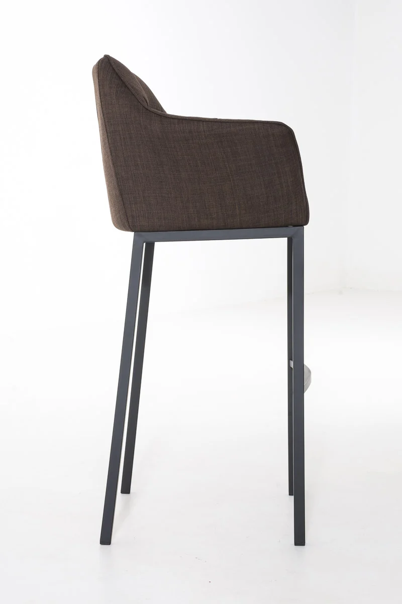 Tabouret de bar chaise haute de comptoir couture carrées assise en tissu marron 4 pieds stables en métal noir 10_0004702