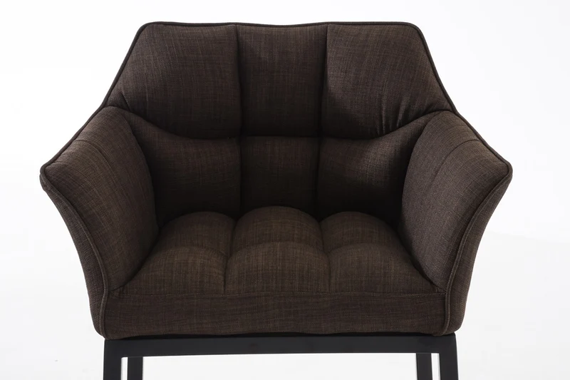 Tabouret de bar chaise haute de comptoir couture carrées assise en tissu marron 4 pieds stables en métal noir 10_0004702