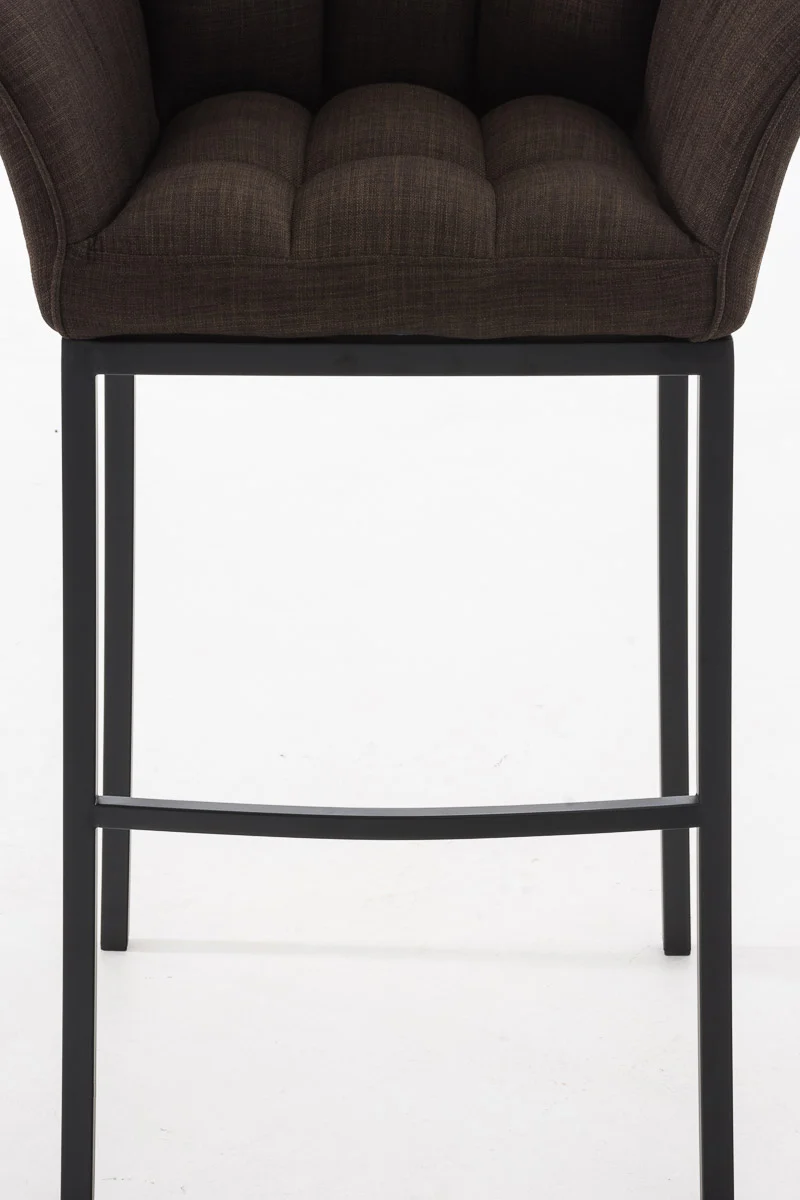 Tabouret de bar chaise haute de comptoir couture carrées assise en tissu marron 4 pieds stables en métal noir 10_0004702