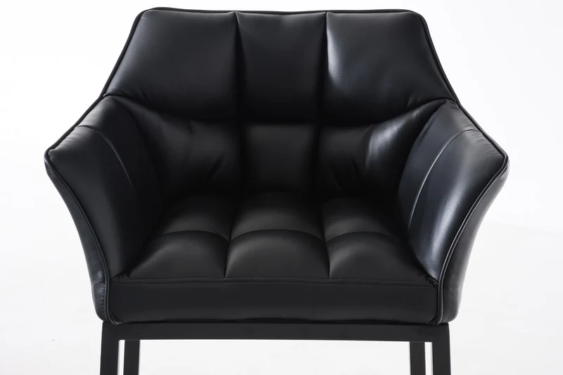 Tabouret de bar chaise haute de comptoir couture carrées assise en PVC noir 4 pieds stables en métal noir 10_0004684