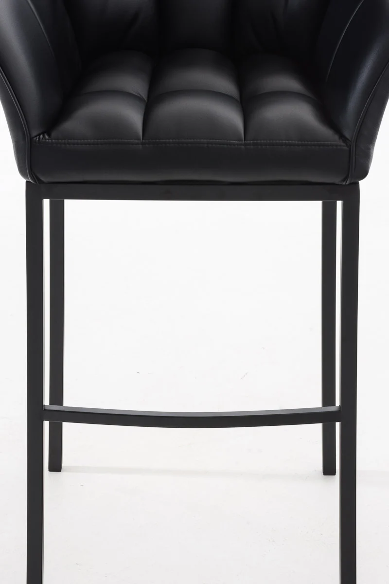 Tabouret de bar chaise haute de comptoir couture carrées assise en PVC noir 4 pieds stables en métal noir 10_0004684