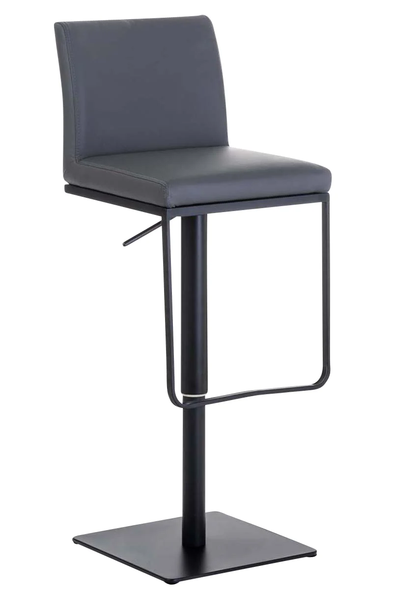 Tabouret de bar x1 avec repose-pieds plaque de base carrée en métal noir assise en PVC gris 10_0005300